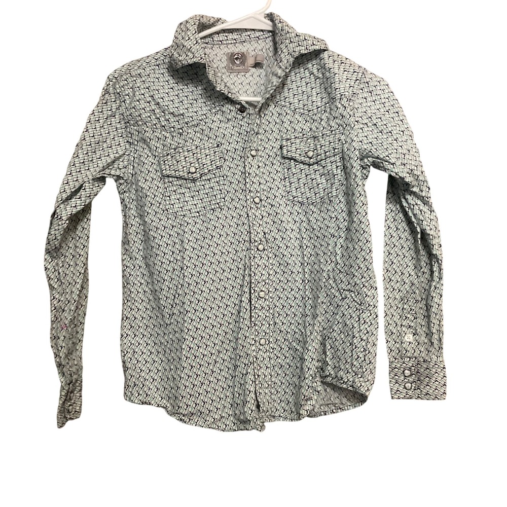 Cinch Kids Western Snap Front Geometric Print Long Sleeve Shirt Size M 10 Cowboy
